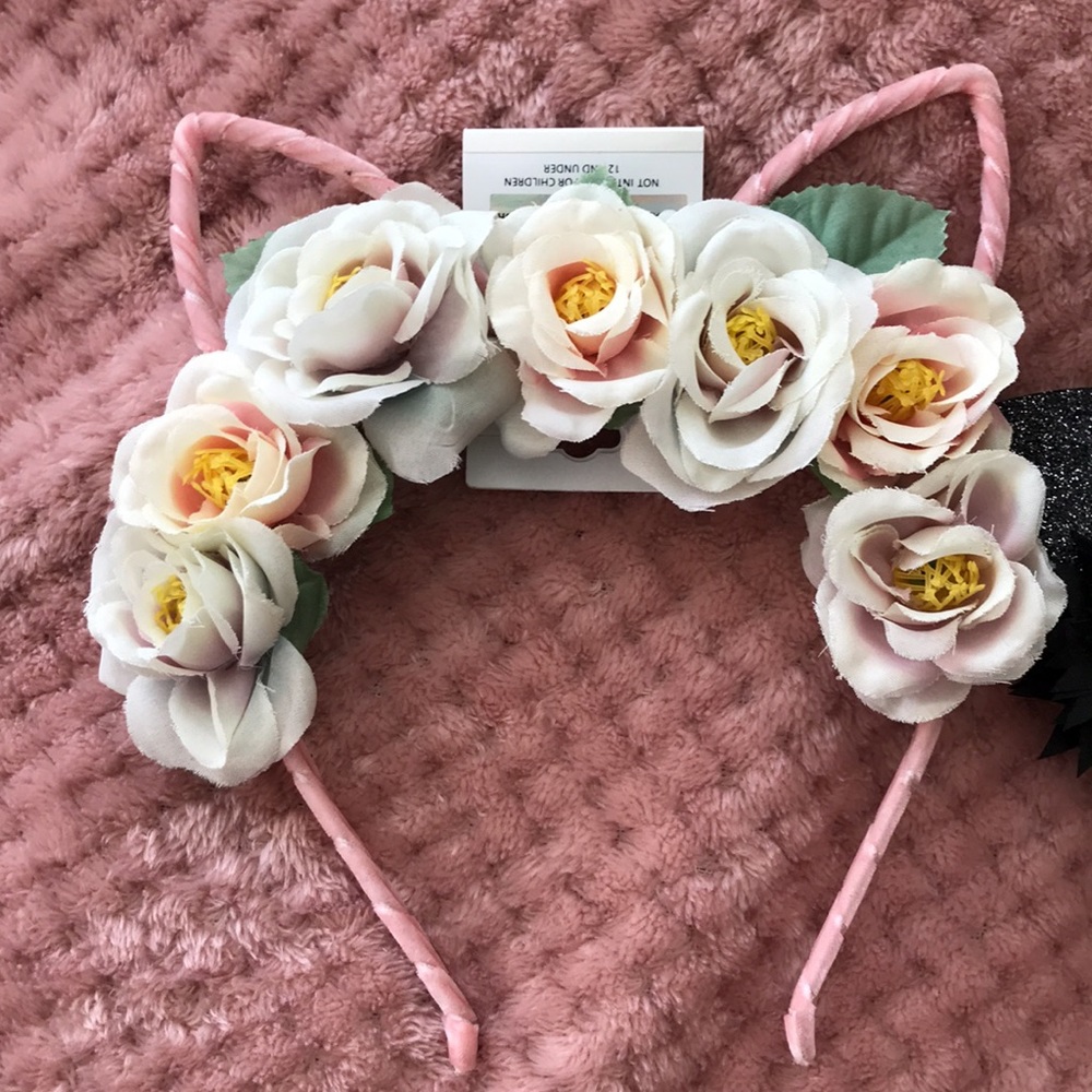 Full Tilt girls 2 headbands bundle black s sparkly ears and pink velvet w crm fl